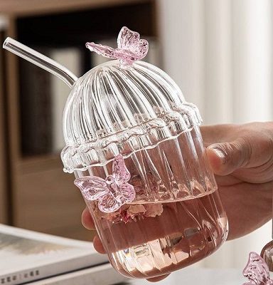 لیوان اسموتی پیرکس نی دار طرح پروانه وارداتی