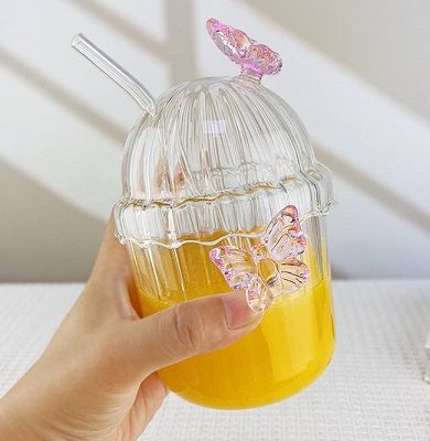 لیوان اسموتی پیرکس نی دار طرح پروانه وارداتی