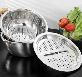 ست لگن و آبکش استیل رنده دار