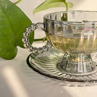 ست فنجان نعلبکی دودی دسته مرواریدی وارداتی